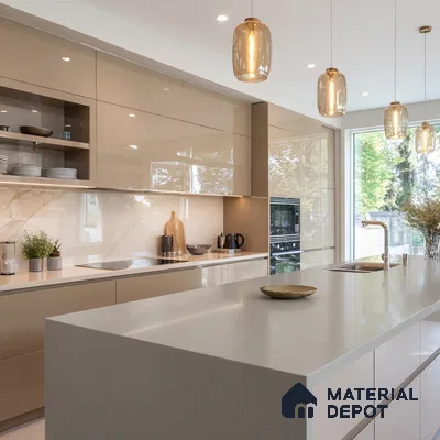 Belina Quartz QR 00031 Urban Mist Regalia Series 11.42 ft x 6.58 ft Quartz - 20 mm | 10 Years Warranty | Suitable for Kitchen, Restaurant, Counter Tops, Dining, Reception, office