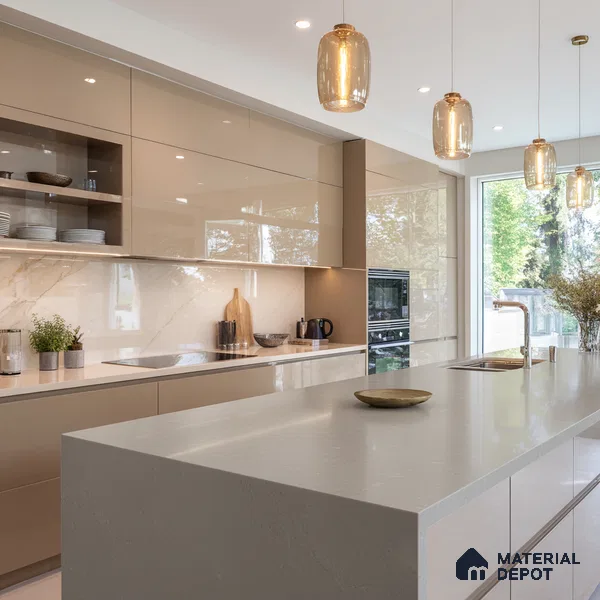 Belina Quartz QR 00031 Urban Mist Regalia Series 11.42 ft x 6.58 ft Quartz - 20 mm | 10 Years Warranty | Suitable for Kitchen, Restaurant, Counter Tops, Dining, Reception, office