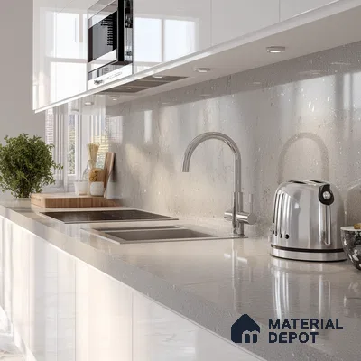 Belina Quartz QR 00031 Urban Mist Regalia Series 11.42 ft x 6.58 ft Quartz - 20 mm | 10 Years Warranty | Suitable for Kitchen, Restaurant, Counter Tops, Dining, Reception, office