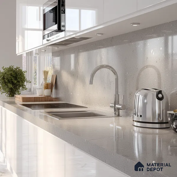 Belina Quartz QR 00031 Urban Mist Regalia Series 11.42 ft x 6.58 ft Quartz - 20 mm | 10 Years Warranty | Suitable for Kitchen, Restaurant, Counter Tops, Dining, Reception, office