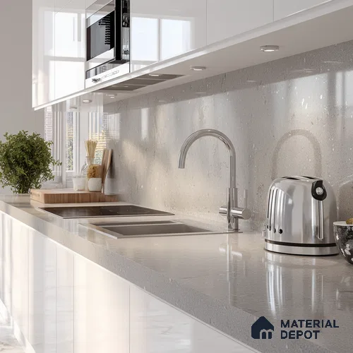 Belina Quartz QR 00031 Urban Mist Regalia Series 11.42 ft x 6.58 ft Quartz - 20 mm | 10 Years Warranty | Suitable for Kitchen, Restaurant, Counter Tops, Dining, Reception, office