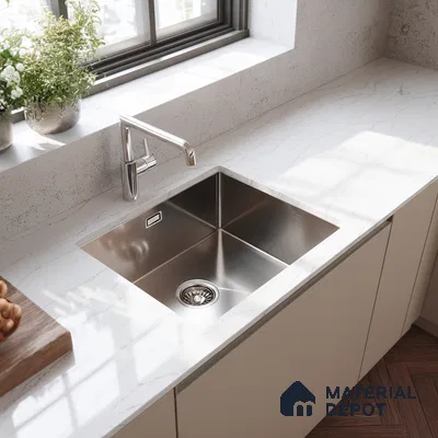 Belina Quartz QR 00032 Arctic Veil Regalia Series 11.42 ft x 6.58 ft Quartz - 20 mm | 10 Years Warranty | Suitable for Kitchen, Restaurant, Counter Tops, Dining, Reception, office