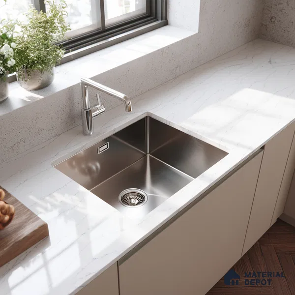 Belina Quartz QR 00032 Arctic Veil Regalia Series 11.42 ft x 6.58 ft Quartz - 20 mm | 10 Years Warranty | Suitable for Kitchen, Restaurant, Counter Tops, Dining, Reception, office
