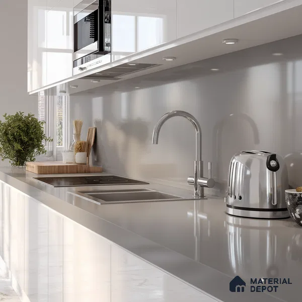 Belina Quartz QR 00034 Silver Mist Regalia Series 11.42 ft x 6.58 ft Quartz - 20 mm | 10 Years Warranty | Suitable for Kitchen, Restaurant, Counter Tops, Dining, Reception, office