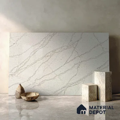 Belina Quartz QR 00035 Ivory Whisper Regalia Series 11.42 ft x 6.58 ft Quartz - 20 mm | 10 Years Warranty | Suitable for Kitchen, Restaurant, Counter Tops, Dining, Reception, office