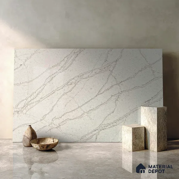 Belina Quartz QR 00035 Ivory Whisper Regalia Series 11.42 ft x 6.58 ft Quartz - 20 mm | 10 Years Warranty | Suitable for Kitchen, Restaurant, Counter Tops, Dining, Reception, office