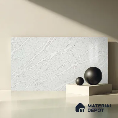 Belina Quartz QR 00036 Series Ivory Cascade Regalia Series 11.42 ft x 6.58 ft Quartz - 20 mm | 10 Years Warranty | Suitable for Kitchen, Restaurant, Counter Tops, Dining, Reception, office