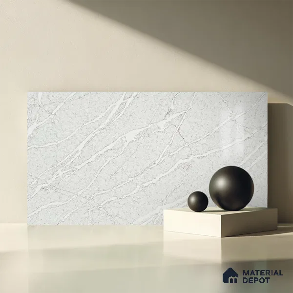 Belina Quartz QR 00036 Series Ivory Cascade Regalia Series 11.42 ft x 6.58 ft Quartz - 20 mm | 10 Years Warranty | Suitable for Kitchen, Restaurant, Counter Tops, Dining, Reception, office