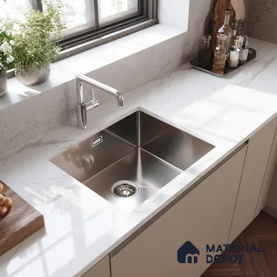 Belina Quartz QR 00288 Calacatta Arctic Helsinki Series 10.5 ft x 5.35 ft Quartz - 20 mm | 10 Years and Replacement Warranty | Suitable for Kitchen, Restaurant, Counter Tops, Dining, Reception, office