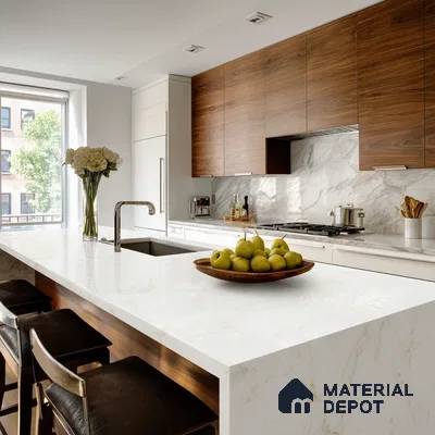 Belina Quartz QR 00279 Mayra Cloud Grey Helsinki Series 10.5 ft x 5.35 ft Quartz - 20 mm | 10 Years and Replacement Warranty | Suitable for Kitchen, Restaurant, Counter Tops, Dining, Reception, office