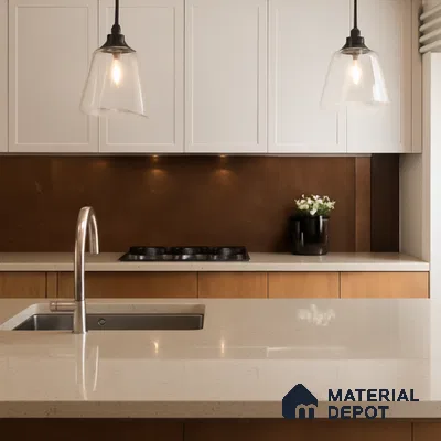 Belina Quartz QR 00305 Natural Beige Helsinki Series 10.5 ft x 5.35 ft Quartz - 20 mm | 10 Years and Replacement Warranty | Suitable for Kitchen, Restaurant, Counter Tops, Dining, Reception, office