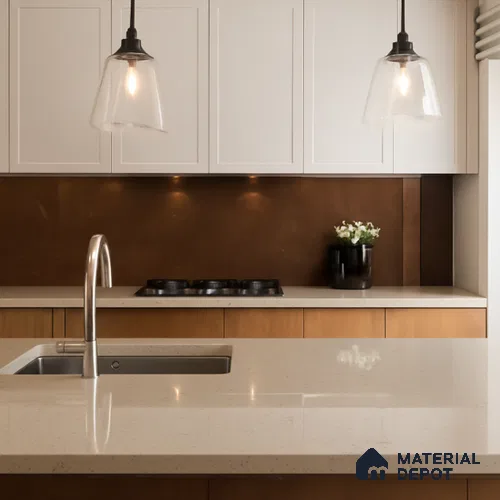 Belina Quartz QR 00305 Natural Beige Helsinki Series 10.5 ft x 5.35 ft Quartz - 20 mm | 10 Years and Replacement Warranty | Suitable for Kitchen, Restaurant, Counter Tops, Dining, Reception, office