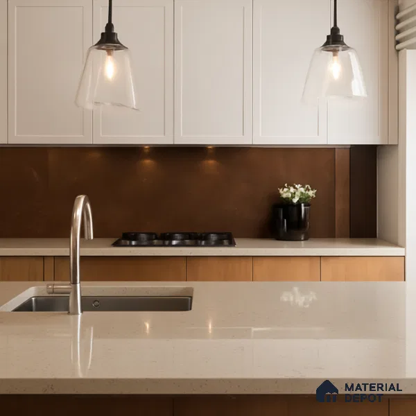 Belina Quartz QR 00305 Natural Beige Helsinki Series 10.5 ft x 5.35 ft Quartz - 20 mm | 10 Years and Replacement Warranty | Suitable for Kitchen, Restaurant, Counter Tops, Dining, Reception, office