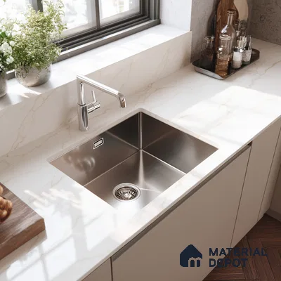 Belina Quartz QR 00287 Calacatta Solaro Gold Helsinki Series 10.5 ft x 5.35 ft Quartz - 20 mm | 10 Years and Replacement Warranty | Suitable for Kitchen, Restaurant, Counter Tops, Dining, Reception, office