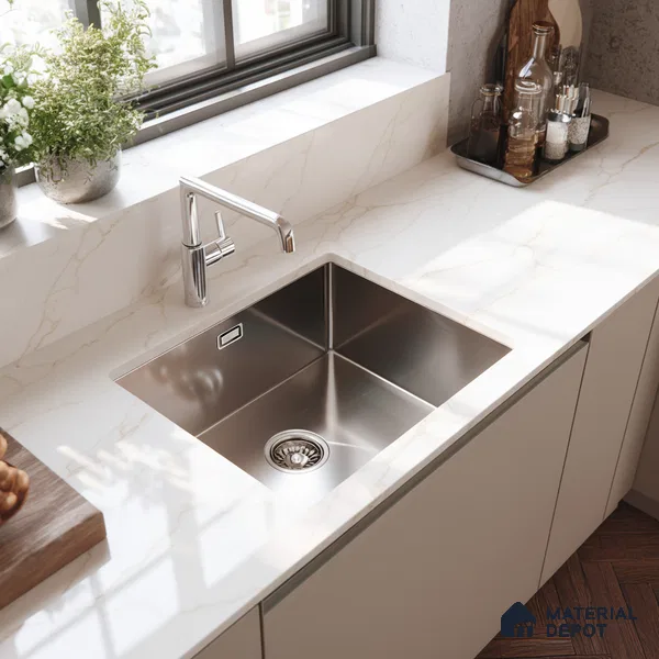 Belina Quartz QR 00287 Calacatta Solaro Gold Helsinki Series 10.5 ft x 5.35 ft Quartz - 20 mm | 10 Years and Replacement Warranty | Suitable for Kitchen, Restaurant, Counter Tops, Dining, Reception, office
