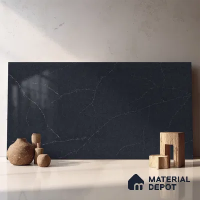 Belina Quartz QR 00044 Obsidian Veil Regalia Series 11.42 ft x 6.58 ft Quartz - 20 mm | 10 Years Warranty | Suitable for Kitchen, Restaurant, Counter Tops, Dining, Reception, office
