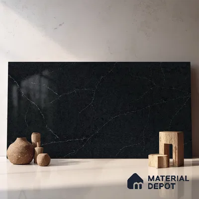 Belina Quartz QR 00043 Obsidian Veil Regalia Series 11.42 ft x 6.58 ft Quartz - 20 mm | 10 Years Warranty | Suitable for Kitchen, Restaurant, Counter Tops, Dining, Reception, office