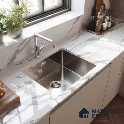 Belina Quartz QR 00244 Serene Cascade Helsinki Series 11.5 ft x 6.5 ft Quartz - 20 mm | 10 Years of Replacement Warranty | Suitable for Kitchen, Restaurant, Counter Tops, Dining, Reception, office