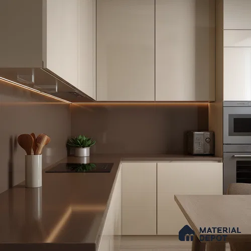 Belina Quartz QR 00213 Mocha Satin Helsinki Series 11.5 ft x 6.5 ft Quartz - 20 mm | 10 Years of Replacement Warranty | Suitable for Kitchen, Restaurant, Counter Tops, Dining, Reception, office