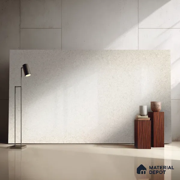 Belina Quartz QR 00048 Ivory Whisper Regalia Series 11.42 ft x 6.58 ft Quartz - 20 mm | 10 Years Warranty | Suitable for Kitchen, Restaurant, Counter Tops, Dining, Reception, office