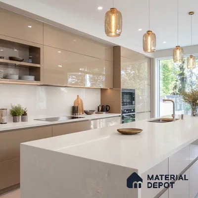Belina Quartz QR 00052 Ivory Whisper Regalia Series 11.42 ft x 6.58 ft Quartz - 20 mm | 10 Years Warranty | Suitable for Kitchen, Restaurant, Counter Tops, Dining, Reception, office