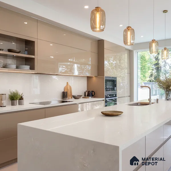 Belina Quartz QR 00052 Ivory Whisper Regalia Series 11.42 ft x 6.58 ft Quartz - 20 mm | 10 Years Warranty | Suitable for Kitchen, Restaurant, Counter Tops, Dining, Reception, office