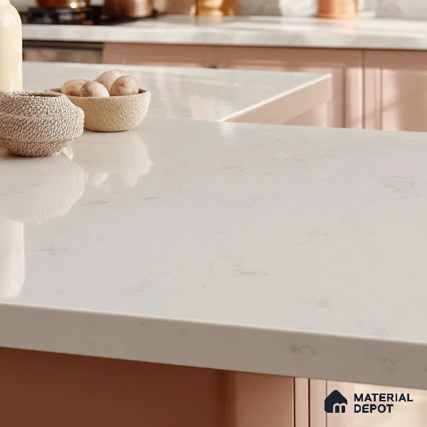 Belina Quartz QR 00052 Ivory Whisper Regalia Series 11.42 ft x 6.58 ft Quartz - 20 mm | 10 Years Warranty | Suitable for Kitchen, Restaurant, Counter Tops, Dining, Reception, office