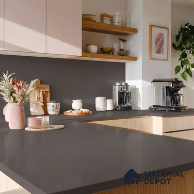 Belina Quartz QR 00058 Shadow Ember Regalia Series 11.42 ft x 6.58 ft Quartz - 20 mm | 10 Years Warranty | Suitable for Kitchen, Restaurant, Counter Tops, Dining, Reception, office