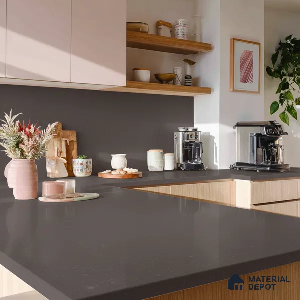Belina Quartz QR 00058 Shadow Ember Regalia Series 11.42 ft x 6.58 ft Quartz - 20 mm | 10 Years Warranty | Suitable for Kitchen, Restaurant, Counter Tops, Dining, Reception, office