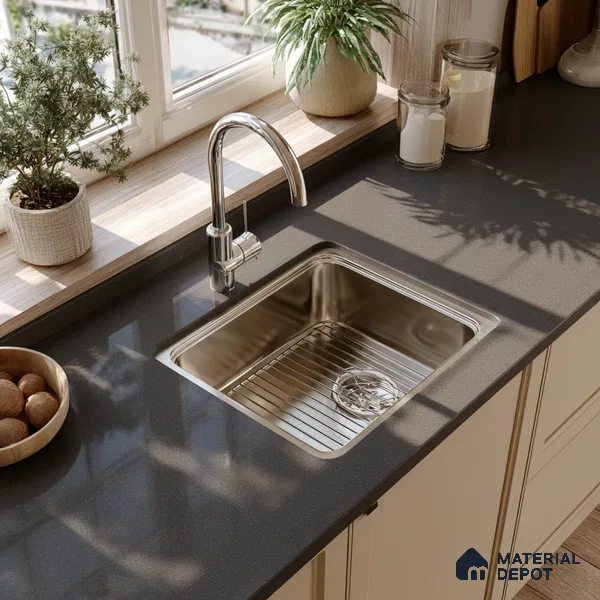 Belina Quartz QR 00058 Shadow Ember Regalia Series 11.42 ft x 6.58 ft Quartz - 20 mm | 10 Years Warranty | Suitable for Kitchen, Restaurant, Counter Tops, Dining, Reception, office