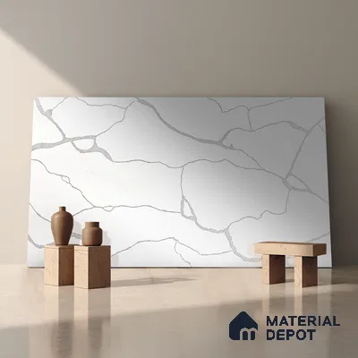 Belina Quartz QR 00153 Serene Calacatta Viola Series 10.76 ft x 5.41 ft Quartz - 20 mm | 7 Years Warranty | Suitable for Kitchen, Restaurant, Counter Tops, Dining, Reception, office