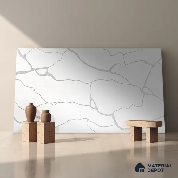 Belina Quartz QR 00153 Serene Calacatta Viola Series 10.76 ft x 5.41 ft Quartz - 20 mm | 7 Years Warranty | Suitable for Kitchen, Restaurant, Counter Tops, Dining, Reception, office