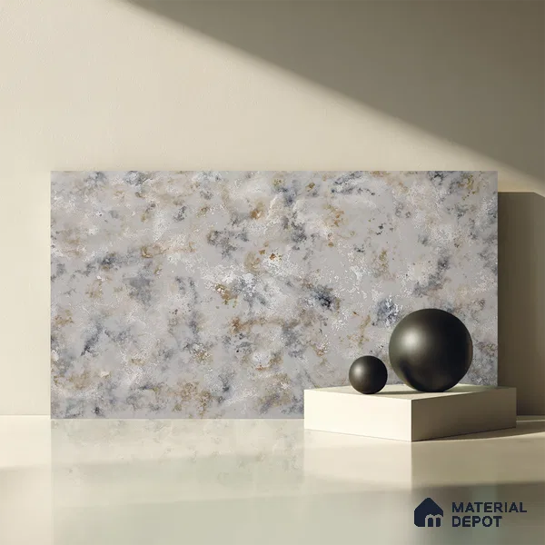 Belina Quartz QR 00002 Ivory Cloudstone Viola Series 10.75 ft x 5.42 ft Quartz - 20 mm | 7 Years Warranty | Suitable for Kitchen, Restaurant, Counter Tops, Dining, Reception, office