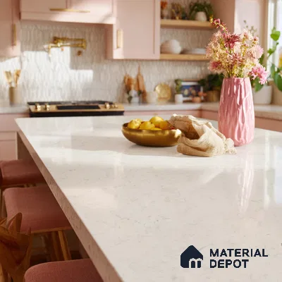 Belina Quartz QR 00075 Frosted Calacatta Viola Series 10.75 ft x 5.42 ft Quartz - 20 mm | 7 Years Warranty | Suitable for Kitchen, Restaurant, Counter Tops, Dining, Reception, office