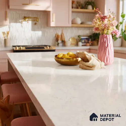 Belina Quartz QR 00075 Frosted Calacatta Viola Series 10.75 ft x 5.42 ft Quartz - 20 mm | 7 Years Warranty | Suitable for Kitchen, Restaurant, Counter Tops, Dining, Reception, office