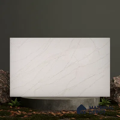 Belina Quartz QR 00093 Ivory Cascade Regalia Series 11.42 ft x 6.58 ft Quartz - 20 mm | 10 Years Warranty | Suitable for Kitchen, Restaurant, Counter Tops, Dining, Reception, office