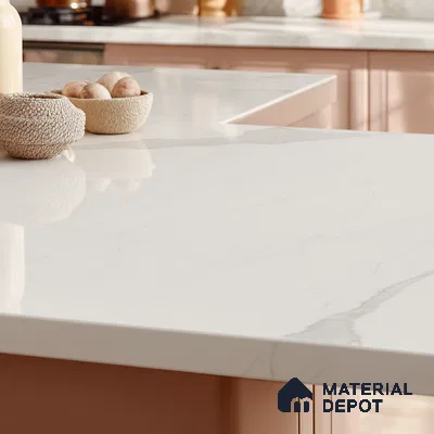 Belina Quartz QR 00093 Ivory Cascade Regalia Series 11.42 ft x 6.58 ft Quartz - 20 mm | 10 Years Warranty | Suitable for Kitchen, Restaurant, Counter Tops, Dining, Reception, office