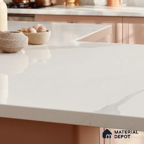 Belina Quartz QR 00093 Ivory Cascade Regalia Series 11.42 ft x 6.58 ft Quartz - 20 mm | 10 Years Warranty | Suitable for Kitchen, Restaurant, Counter Tops, Dining, Reception, office