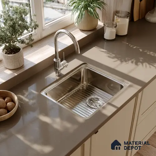 Belina Quartz QR 00012 Sandstone Viola Series 10 ft x 4.75 ft Quartz - 20 mm | 7 Years Warranty | Suitable for Kitchen, Restaurant, Counter Tops, Dining, Reception, office