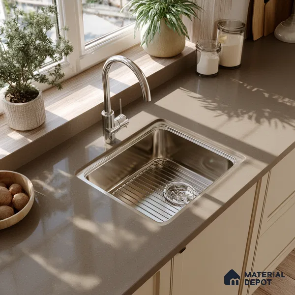 Belina Quartz QR 00012 Sandstone Viola Series 10 ft x 4.75 ft Quartz - 20 mm | 7 Years Warranty | Suitable for Kitchen, Restaurant, Counter Tops, Dining, Reception, office
