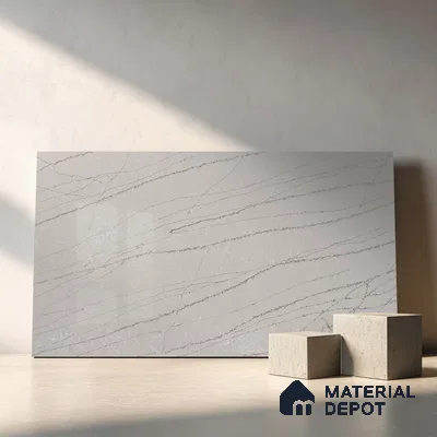 Belina Quartz QR 00004 B Serene Calacatta Viola Series 10.76 ft x 2.72 ft Quartz - 20 mm | 7 Years Warranty | Suitable for Kitchen, Restaurant, Counter Tops, Dining, Reception, office