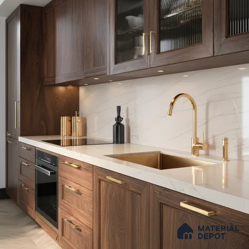 Belina Quartz QR 00004 B Serene Calacatta Viola Series 10.76 ft x 2.72 ft Quartz - 20 mm | 7 Years Warranty | Suitable for Kitchen, Restaurant, Counter Tops, Dining, Reception, office