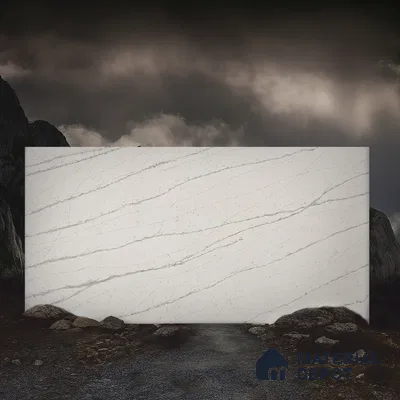 Belina Quartz QR 00005 Calacatta Silverline Viola Series 10.75 ft x 5.42 ft Quartz - 20 mm | 7 Years Warranty | Suitable for Kitchen, Restaurant, Counter Tops, Dining, Reception, office
