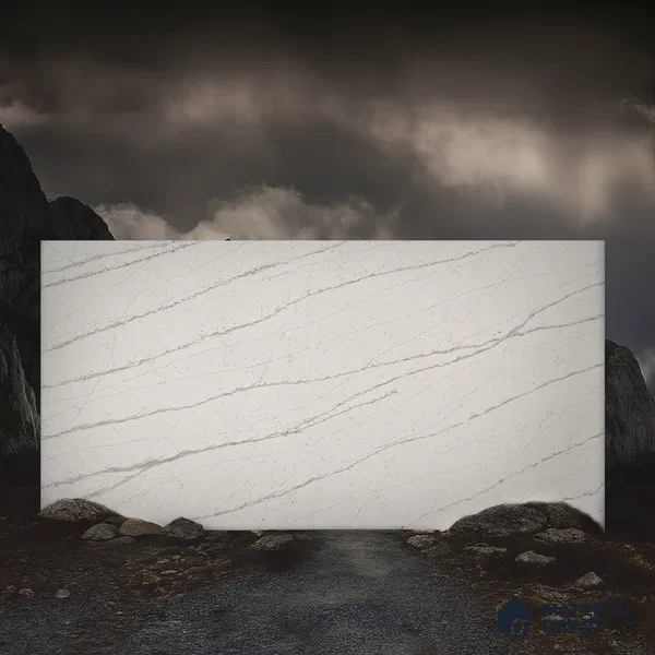 Belina Quartz QR 00005 Calacatta Silverline Viola Series 10.75 ft x 5.42 ft Quartz - 20 mm | 7 Years Warranty | Suitable for Kitchen, Restaurant, Counter Tops, Dining, Reception, office