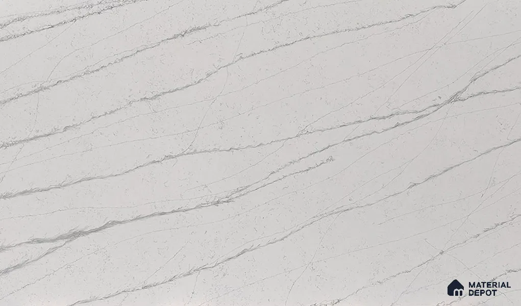 Belina Quartz QR 00005 Calacatta Silverline Viola Series 10.75 ft x 5.42 ft Quartz - 20 mm | 7 Years Warranty | Suitable for Kitchen, Restaurant, Counter Tops, Dining, Reception, office