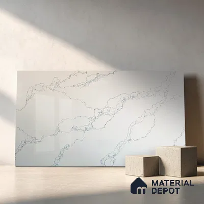 Belina Quartz QR 00079 C Calacatta Cobalt Vein Viola Series 10.75 ft x 2.71 ft Quartz - 20 mm | 7 Years Warranty | Suitable for Kitchen, Restaurant, Counter Tops, Dining, Reception, office
