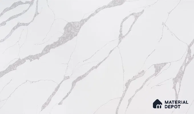 Belina Quartz QR 00092 Calacatta Lugano Vein Viola Series 10.75 ft x 5.42 ft Quartz - 20 mm | 7 Years Warranty | Suitable for Kitchen, Restaurant, Counter Tops, Dining, Reception, office
