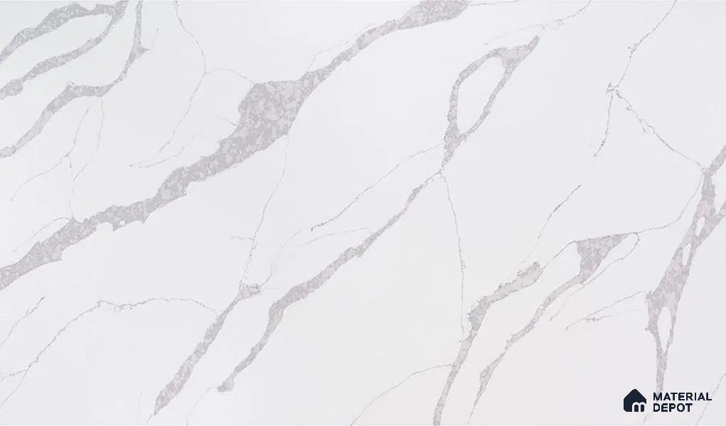 Belina Quartz QR 00092 Calacatta Lugano Vein Viola Series 10.75 ft x 5.42 ft Quartz - 20 mm | 7 Years Warranty | Suitable for Kitchen, Restaurant, Counter Tops, Dining, Reception, office