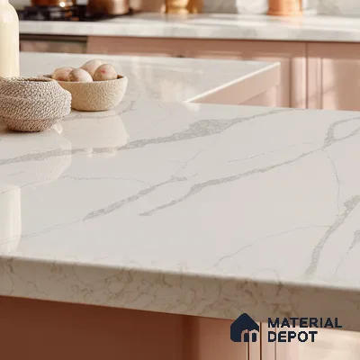 Belina Quartz QR 00092 Calacatta Lugano Vein Viola Series 10.75 ft x 5.42 ft Quartz - 20 mm | 7 Years Warranty | Suitable for Kitchen, Restaurant, Counter Tops, Dining, Reception, office