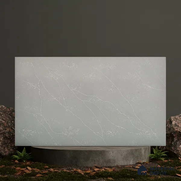 Belina Quartz QR 00077 Silver Cascade Viola Series 10.01 ft x 4.76 ft Quartz - 20 mm | 7 Years Warranty | Suitable for Kitchen, Restaurant, Counter Tops, Dining, Reception, office